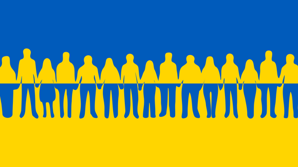 Ukrainische Flagge mit menschlichen Silhoutten (© pixabay)