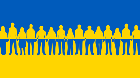 Ukrainische Flagge mit menschlichen Silhoutten (© pixabay)