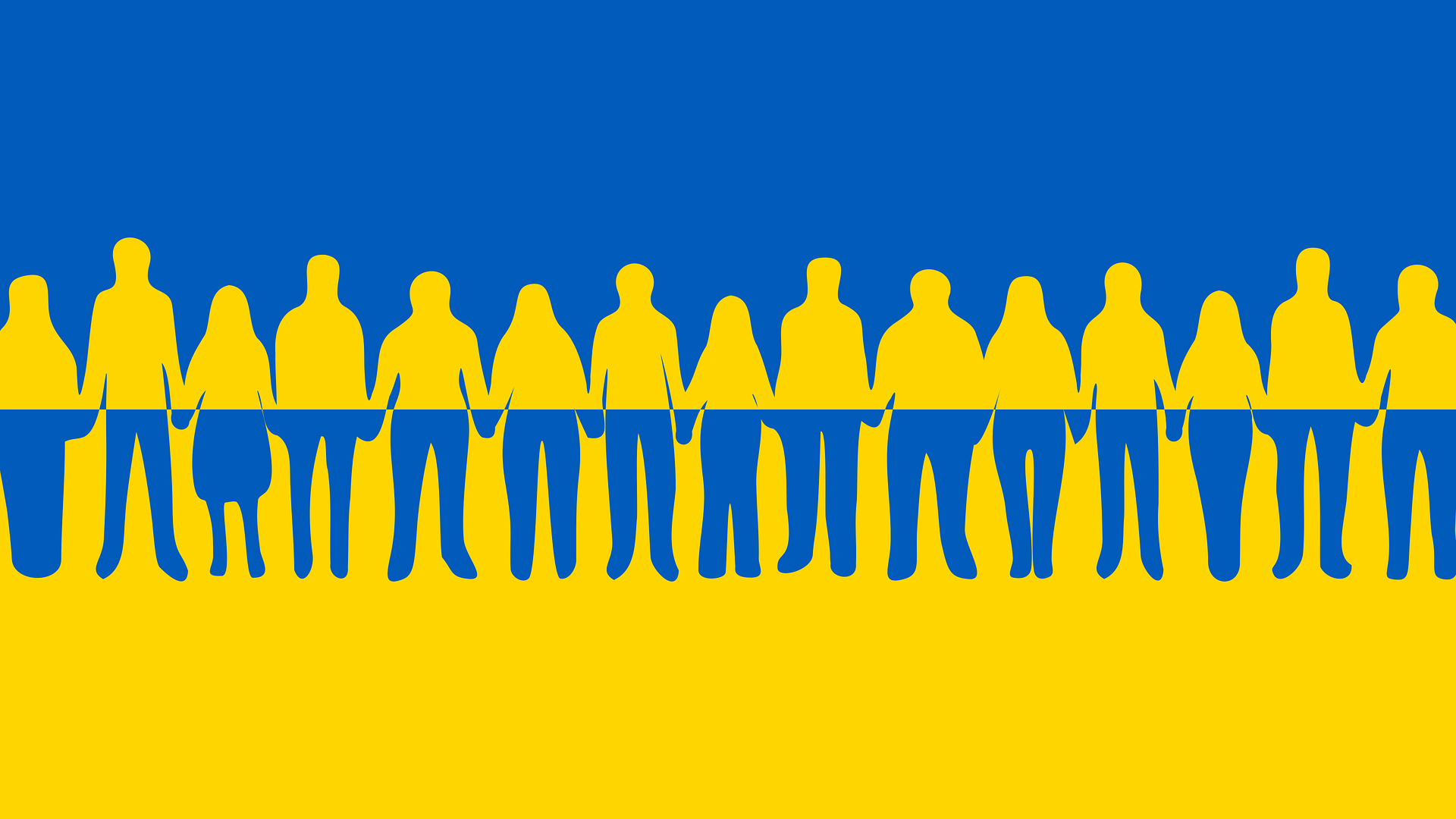 Ukrainische Flagge mit menschlichen Silhoutten (© pixabay)